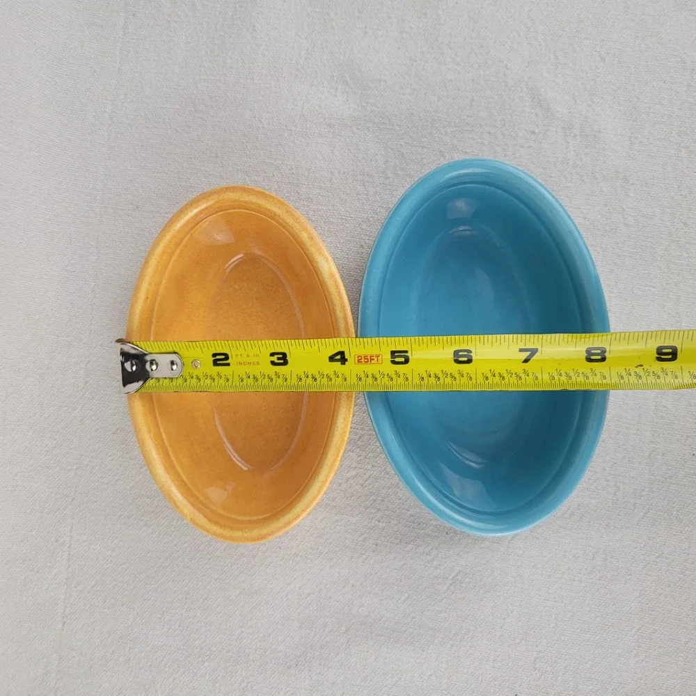 Vintage Homer‎ Laughlin Oven Serve Oval Casserole Dishes Blue Yellow Set of 2